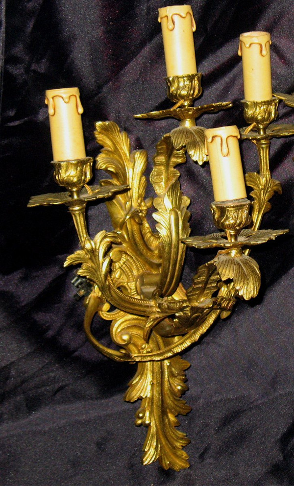 Pair of bronze sconces with 4 lights Louis XV style