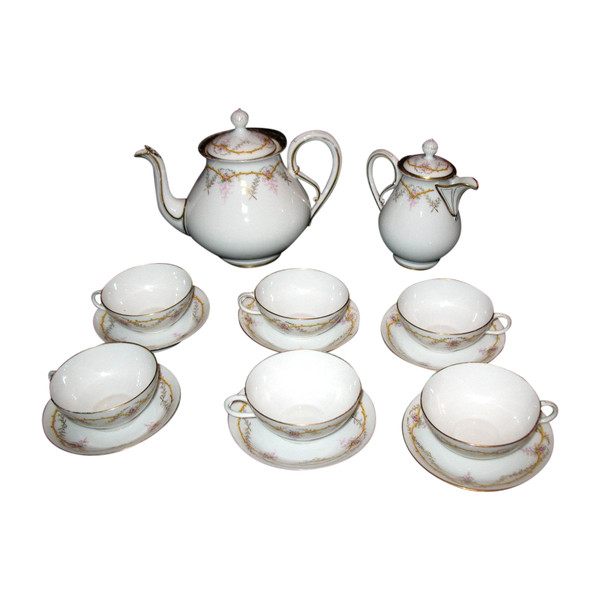 Tea service in Limoges porcelain J. Pouyat