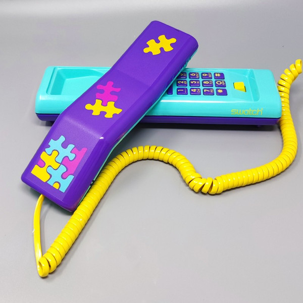 1980 Wunderschöne Swatch Twin Phone "Puzzle" mit der Originalbox. Memphis-Stil