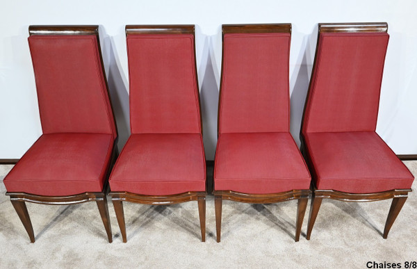 Suite de 8 Chaises en Hêtre Massif, attribuée à J.Leleu, Art Déco – 1940