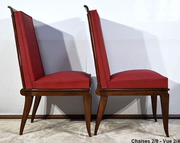Suite de 8 Chaises en Hêtre Massif, attribuée à J.Leleu, Art Déco – 1940