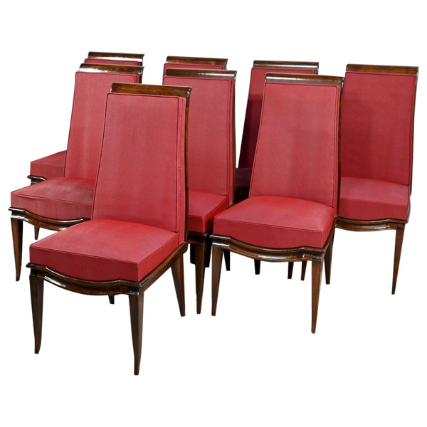 Suite of 8 Solid Beech Chairs, attributed to J.Leleu, Art Deco - 1940