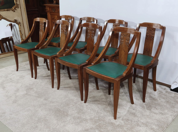 Suite of 8 Solid Walnut Gondola Chairs, Art Deco - 1930
