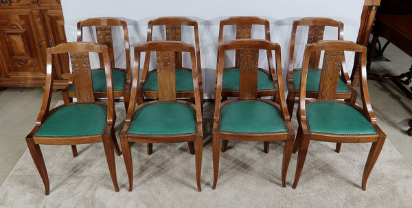Suite of 8 Solid Walnut Gondola Chairs, Art Deco - 1930