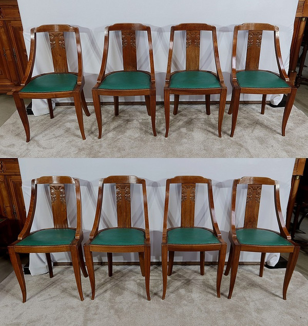 Suite of 8 Solid Walnut Gondola Chairs, Art Deco - 1930