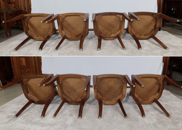 Suite of 8 Solid Walnut Gondola Chairs, Art Deco - 1930