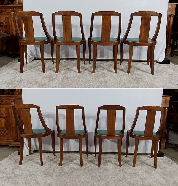 Suite of 8 Solid Walnut Gondola Chairs, Art Deco - 1930