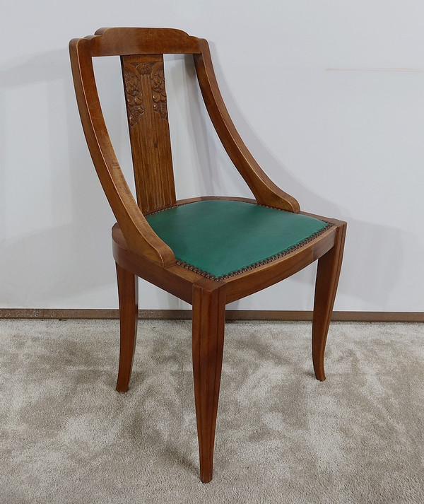 Suite of 8 Solid Walnut Gondola Chairs, Art Deco - 1930