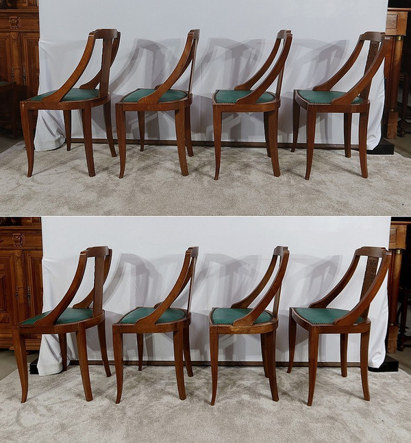 Suite of 8 Solid Walnut Gondola Chairs, Art Deco - 1930