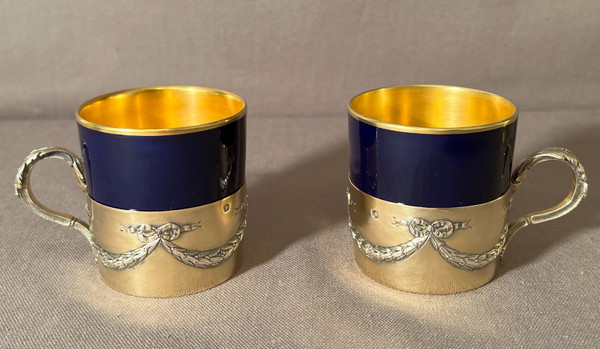 Testa a testa in porcellana blu di Sèvres e argento vermeil, maestro orafo Alexandre Leroy