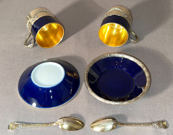 Testa a testa in porcellana blu di Sèvres e argento vermeil, maestro orafo Alexandre Leroy