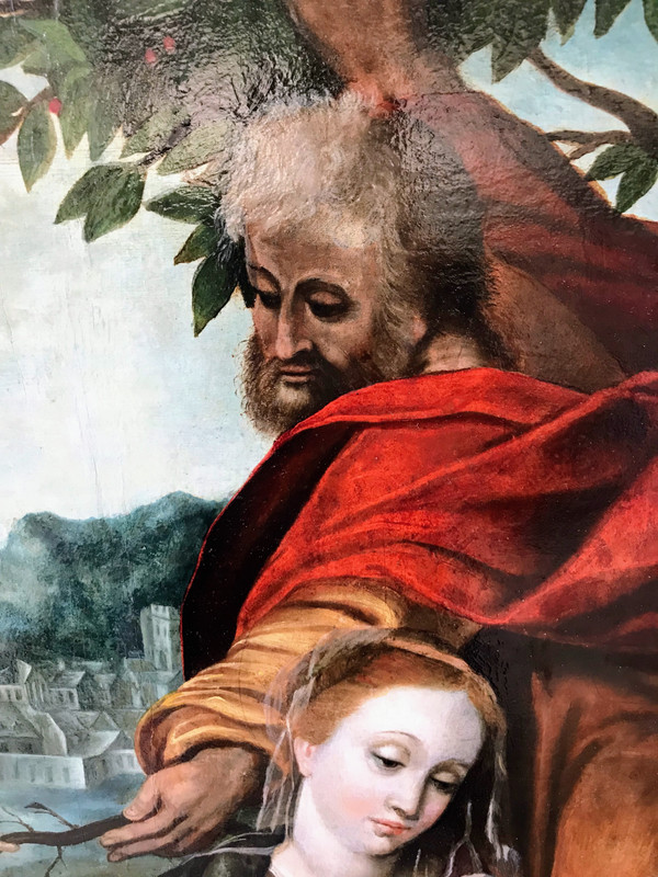 La Sacra Famiglia, in riposo durante la fuga in Egitto