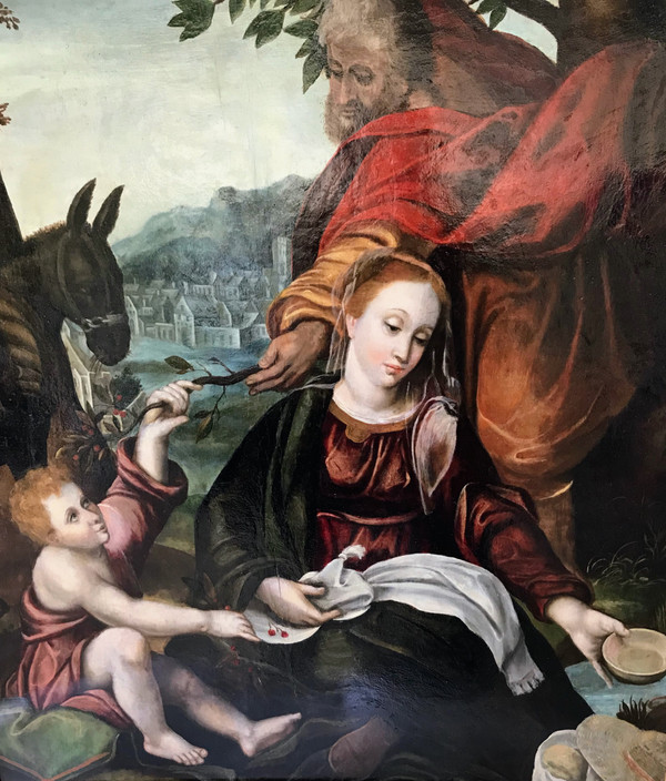 La Sacra Famiglia, in riposo durante la fuga in Egitto