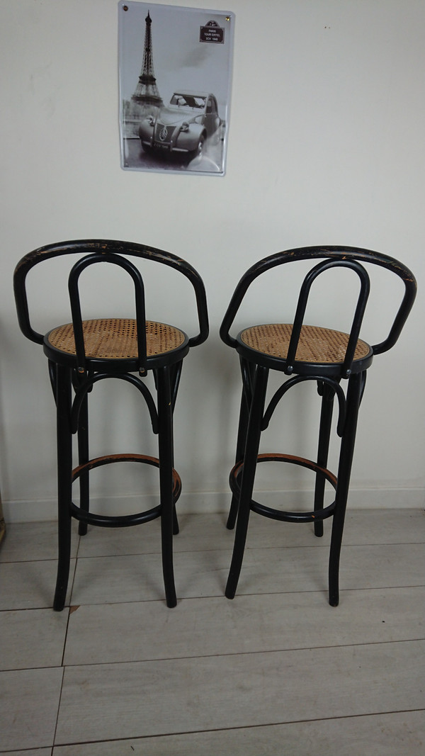 Tabouret de bar noir laqué cannage 
