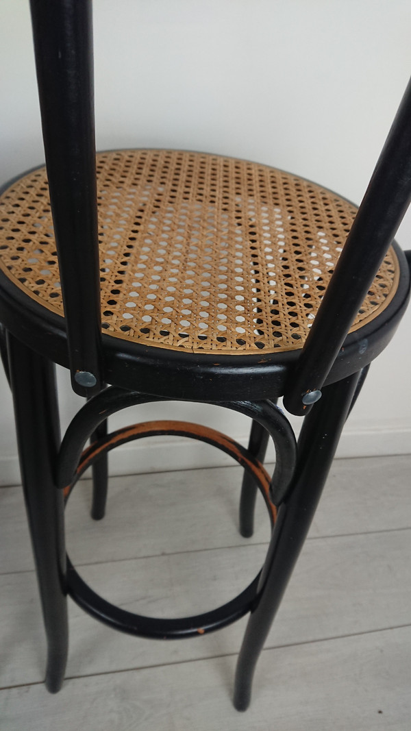 Tabouret de bar noir laqué cannage 