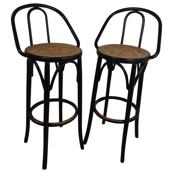 Black lacquered cane bar stool