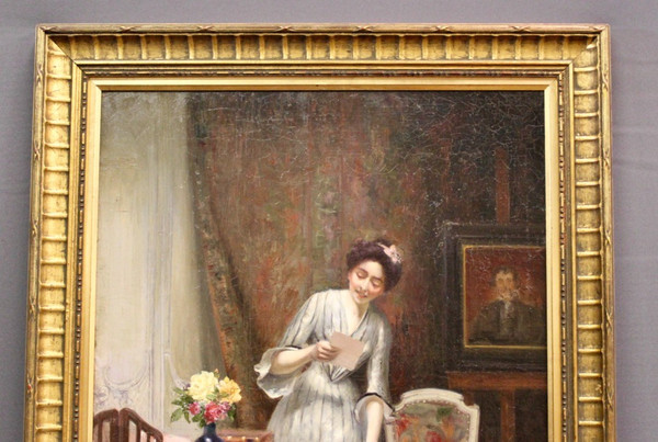 Öl Auf Leinwand Frau Mit Brief Von Alfred Martin Datiert 1904