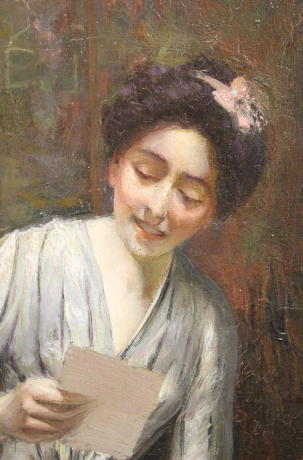 Öl Auf Leinwand Frau Mit Brief Von Alfred Martin Datiert 1904