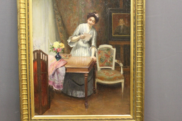Öl Auf Leinwand Frau Mit Brief Von Alfred Martin Datiert 1904