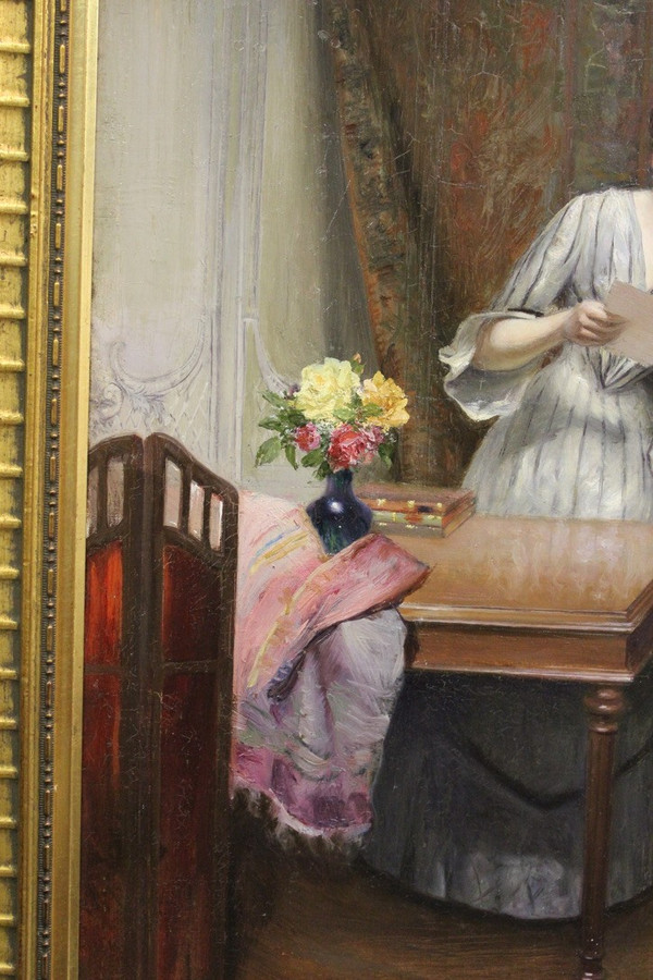 Öl Auf Leinwand Frau Mit Brief Von Alfred Martin Datiert 1904