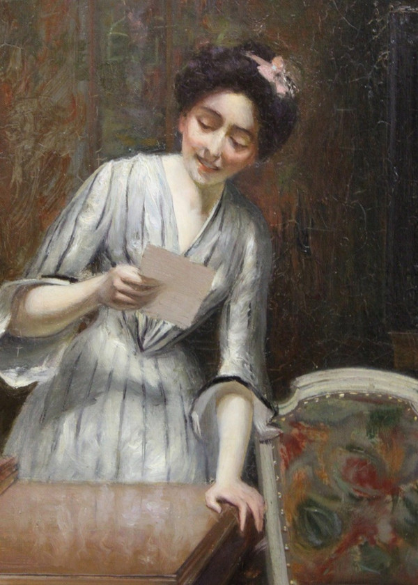 Öl Auf Leinwand Frau Mit Brief Von Alfred Martin Datiert 1904