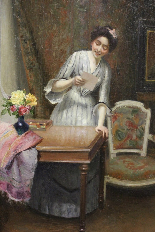 Öl Auf Leinwand Frau Mit Brief Von Alfred Martin Datiert 1904