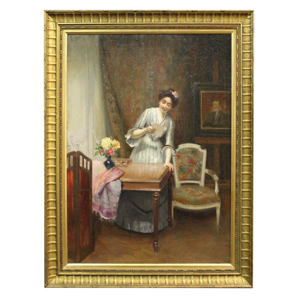 Öl Auf Leinwand Frau Mit Brief Von Alfred Martin Datiert 1904