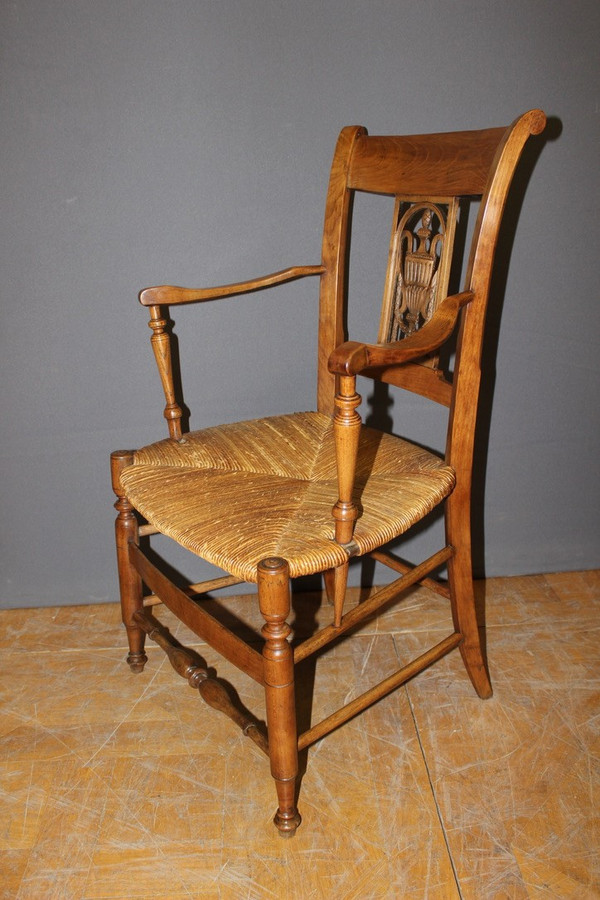 Pairs of Directoire straw-covered armchairs, early 19th century