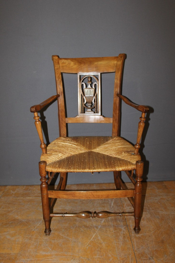 Pairs of Directoire straw-covered armchairs, early 19th century