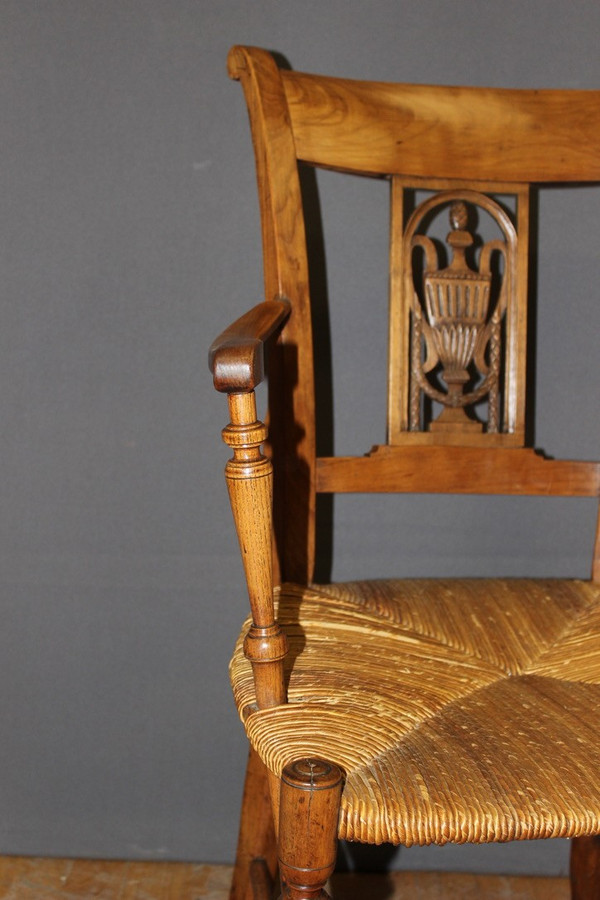 Pairs of Directoire straw-covered armchairs, early 19th century