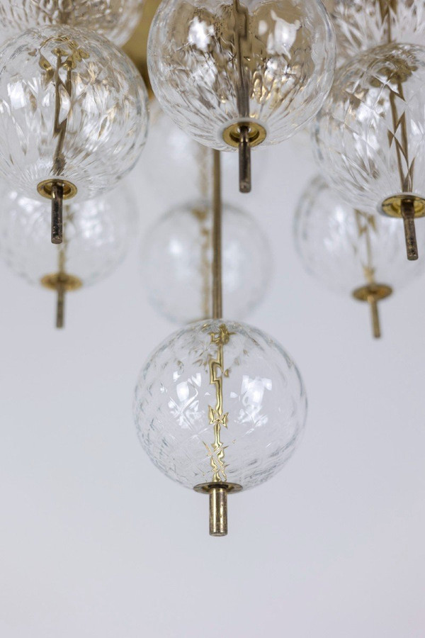 Kronleuchter oder Aufhängung aus goldenem Messing und geblasenem Glas, 1970er Jahre, LS56693600A