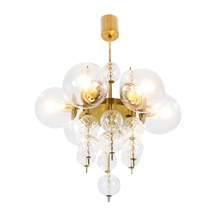 Kronleuchter oder Aufhängung aus goldenem Messing und geblasenem Glas, 1970er Jahre, LS56693600A