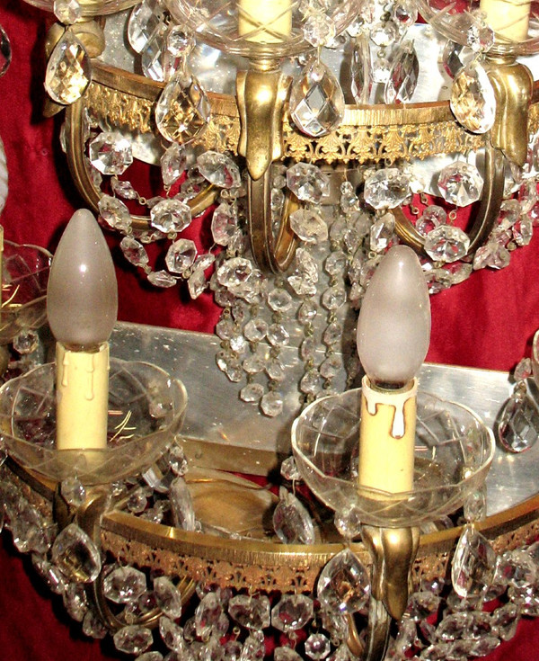 Grande applique en laiton et pampilles à 7 lumières Origine italienne années 40-50