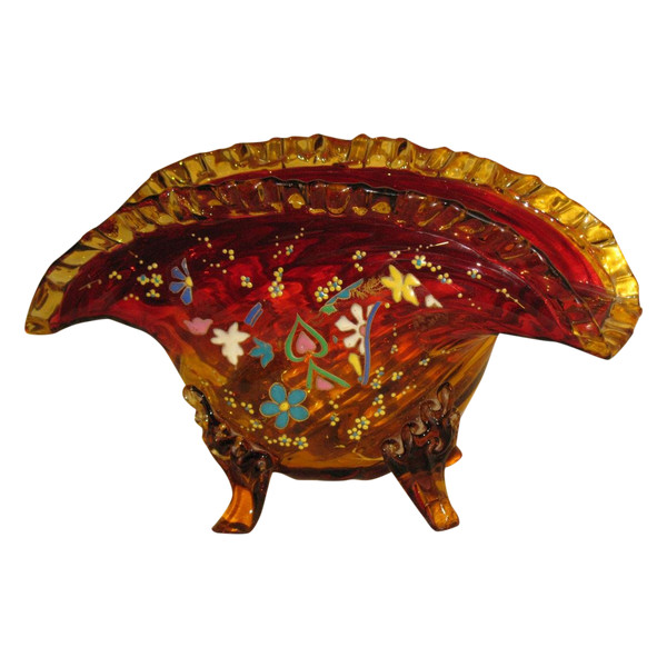 Fan-shaped enamelled glass bowl, 19th century