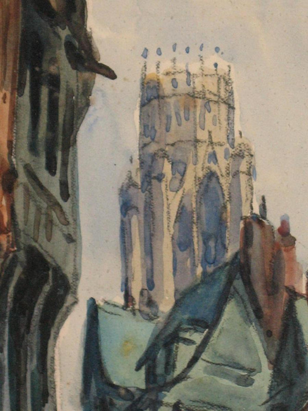 Pierre Le Trividic watercolor animated street of Rouen School of Rouen