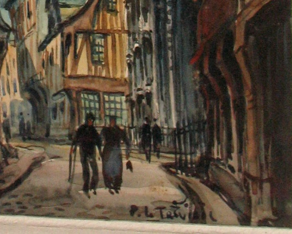 Pierre Le Trividic watercolor animated street of Rouen School of Rouen