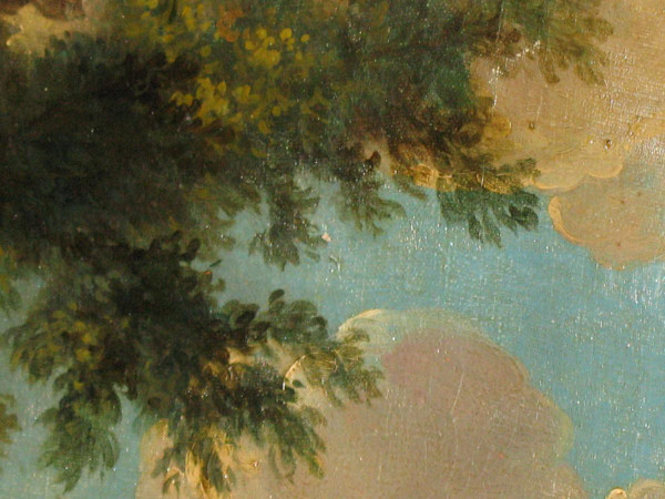 Animated Italian landscape oil on canvas oval 19th century