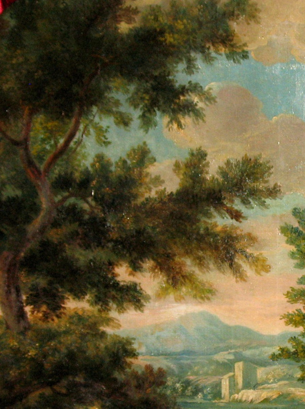 Animated Italian landscape oil on canvas oval 19th century