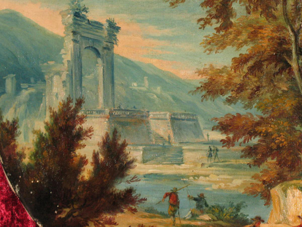Belebte italienische Landschaft Öl auf Leinwand oval 19.