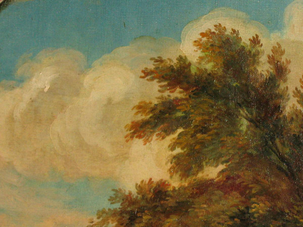 Belebte italienische Landschaft Öl auf Leinwand oval 19.