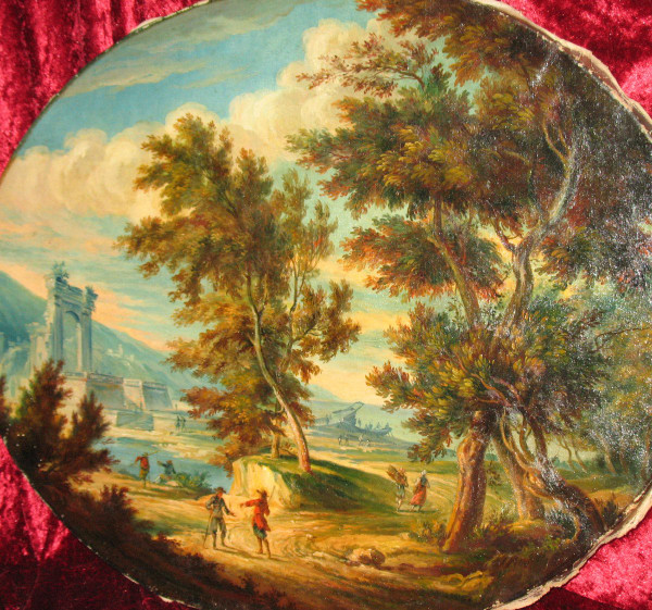 Belebte italienische Landschaft Öl auf Leinwand oval 19.