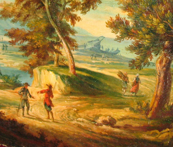 Belebte italienische Landschaft Öl auf Leinwand oval 19.
