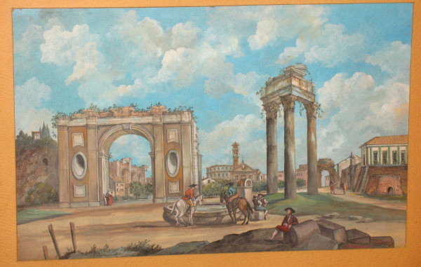 Gouache Italienische antike Stadt Epoche 18.