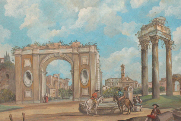 Gouache Italienische antike Stadt Epoche 18.