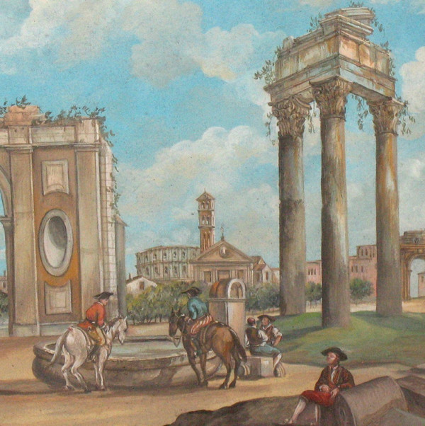 Gouache Italienische antike Stadt Epoche 18.