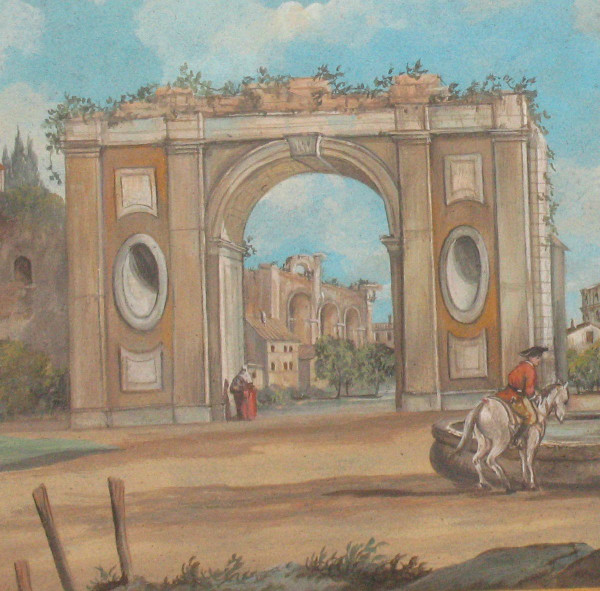 Gouache Italienische antike Stadt Epoche 18.