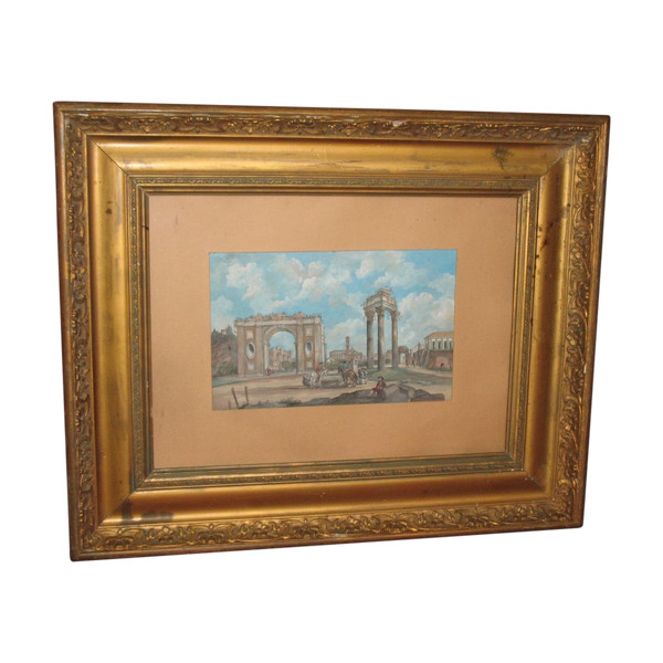 Gouache Italienische antike Stadt Epoche 18.