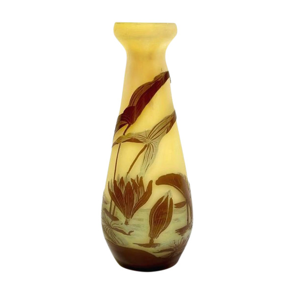 Vase Gallé Art Nouveau "aux Nénuphars Et Sagittaires"