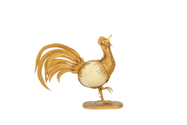 Gallo in uovo di struzzo e ottone dorato, anni '70, Ls5591125d
