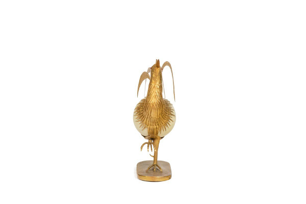 Gallo in uovo di struzzo e ottone dorato, anni '70, Ls5591125d